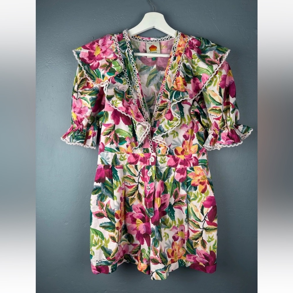 Farm Rio Sz Medium Pink Floral Painted Romper